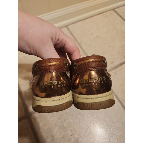 Sperry Women's Top Sider Angelfish Boat Shoes Brown Leather Bronze Accents Sz 10 - Picture 4 of 11